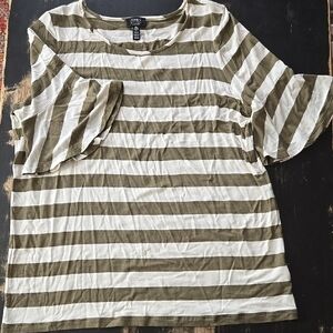 Jones New York Olive Green Striped Women's Top